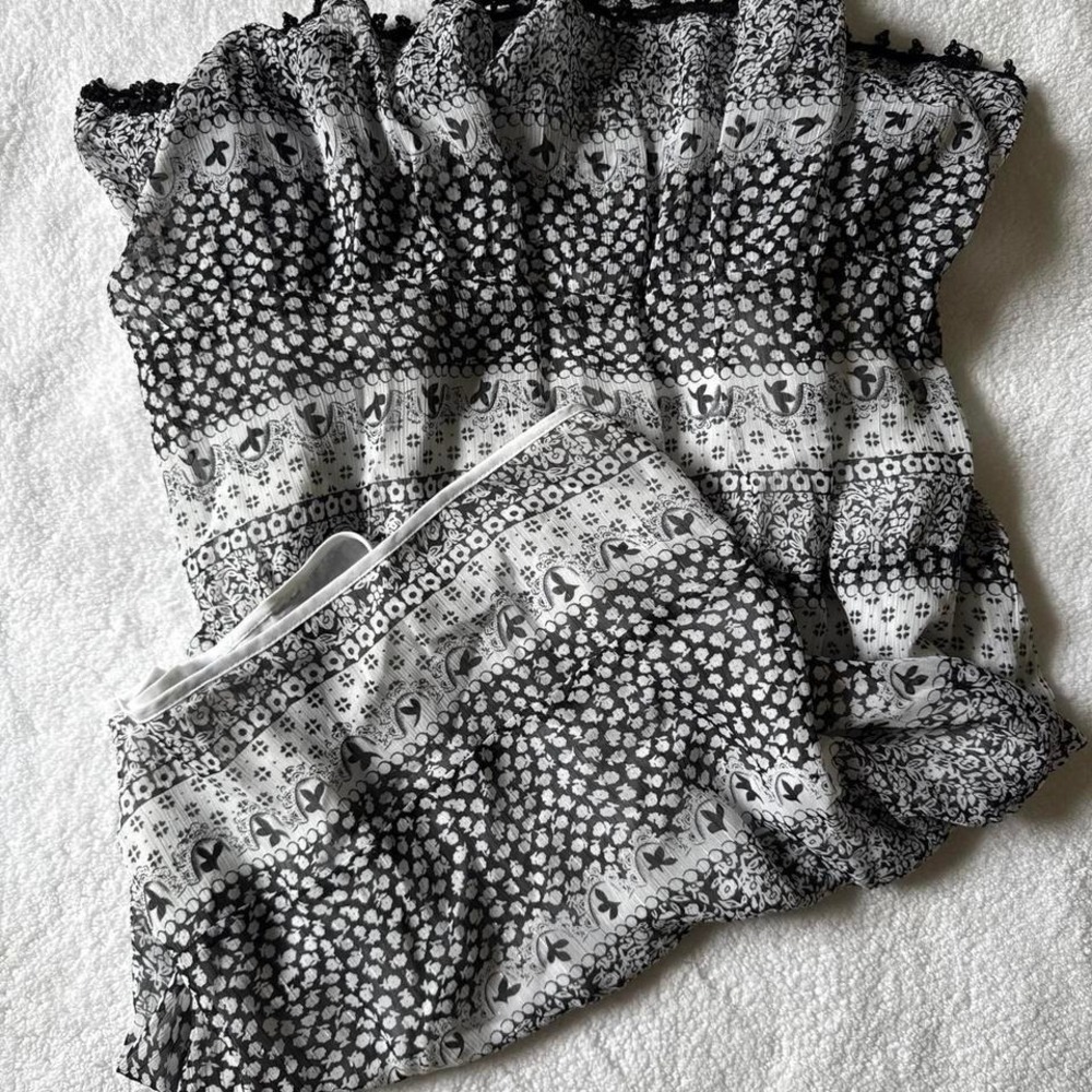 BOHO grunge apostrophe black and white skirt with beaded work on the bottom